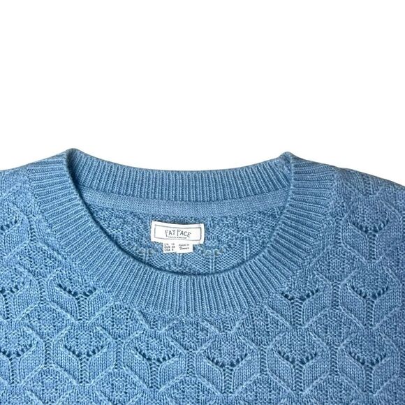 Fat Face Emmy Textured Crewneck Curved Hem Sweater Blue Sz 6 - Picture 3 of 12
